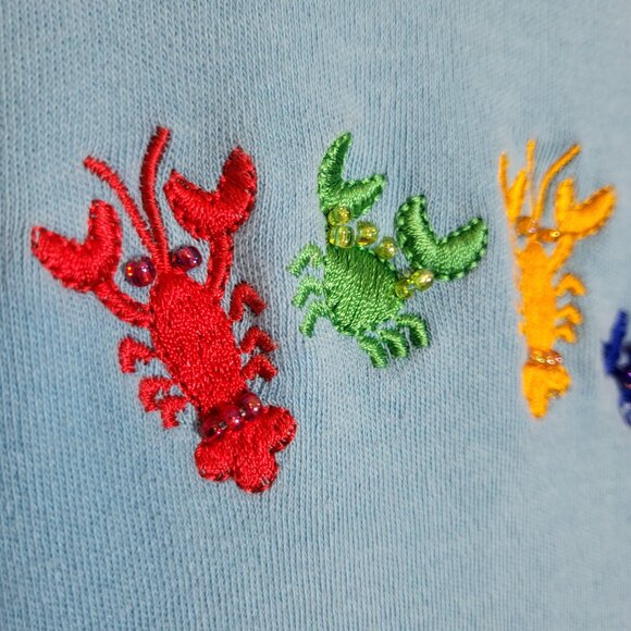 Quacker Factory Women's Embellished Lobsters & Crabs Shirt Size Large Light Blue - Picture 4 of 8